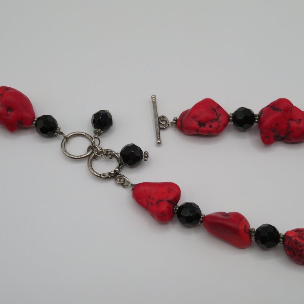 Vintage Coral Beaded Necklace Sterling Silver Toggle Clasp - Picture 9 of 10